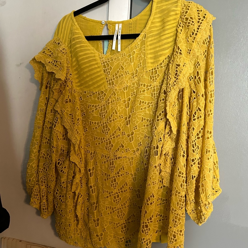 Anthropologie yellow eyelet blouse, NWT